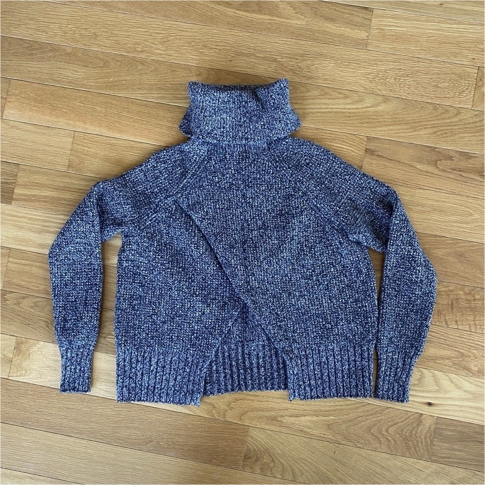 Madewell Womens XS Marled Gray Split Back‎ Turtleneck Sweater Raglan Knit
